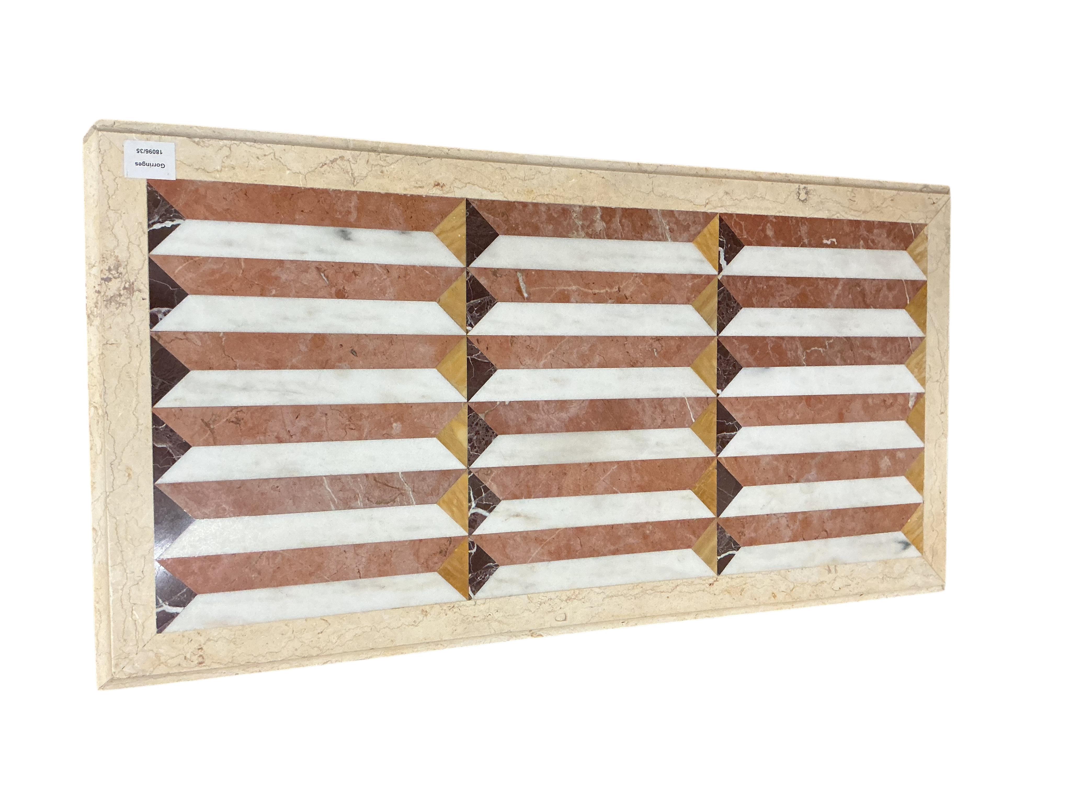 A rectangular specimen marble table top, width 49cm, depth 94cm